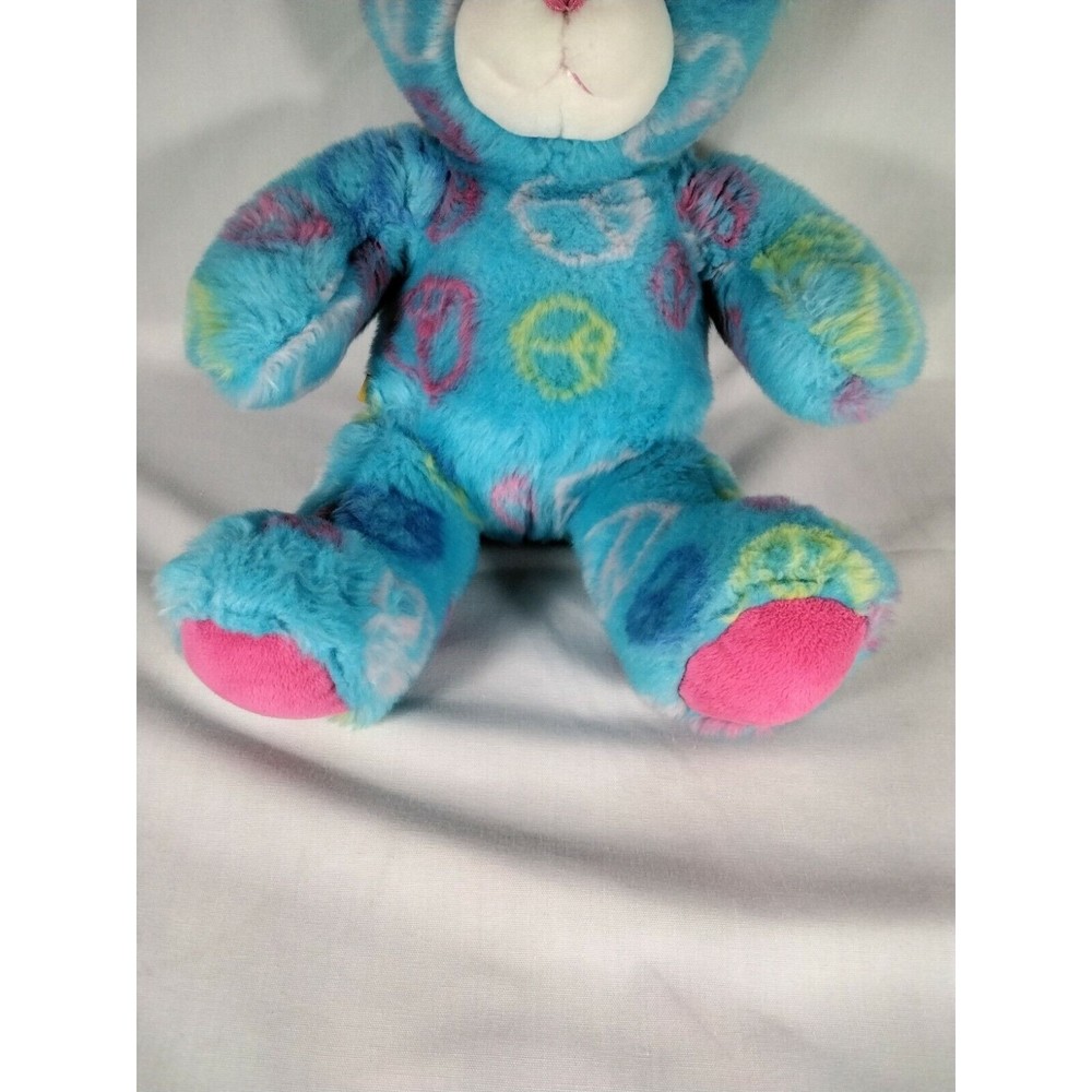 Build-A-Bear Workshop Light Blue Peace Signs Bear Stuffed Plush‎ Toy 15" EUC - Picture 6 of 10